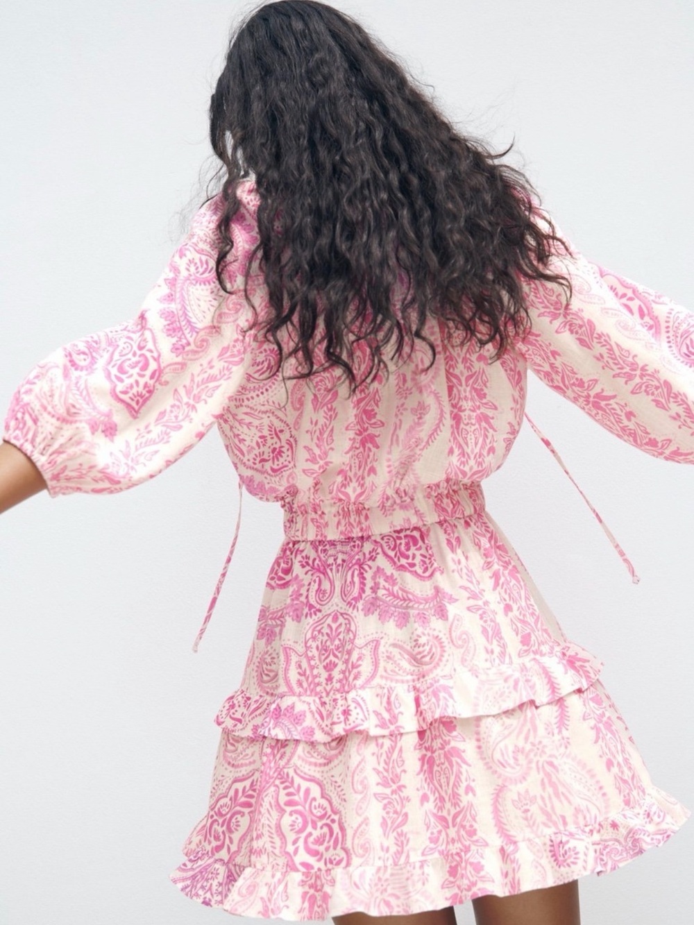 Zara Pink Paisley Tiered V-Neck Mini Dress - Picture 4 of 8